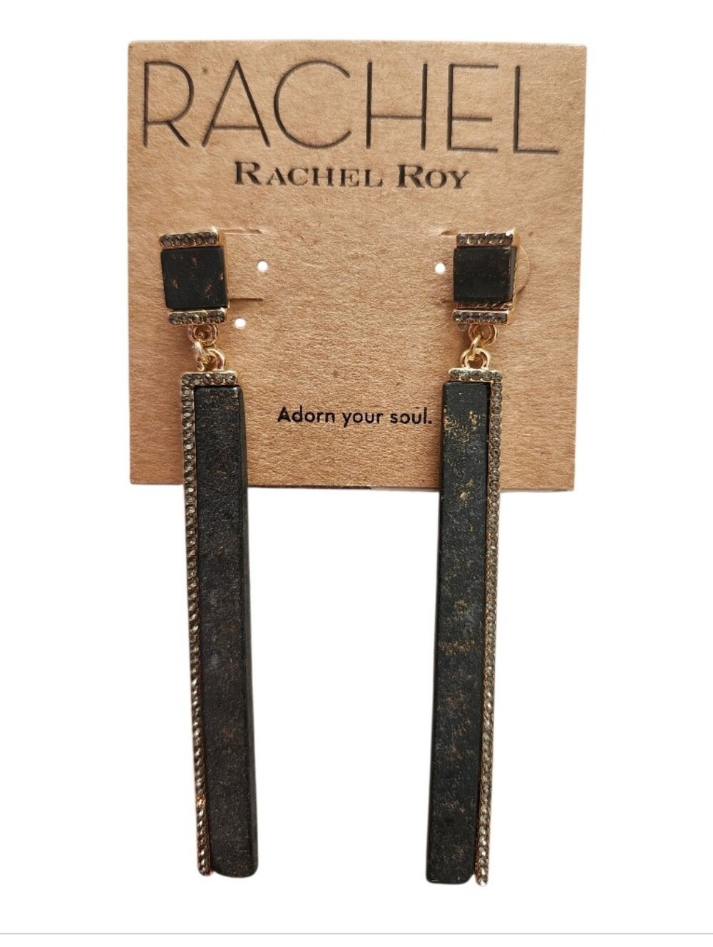 Rachel Roy NEW Long Black & Gold Bar Drop Earrings Retail $34